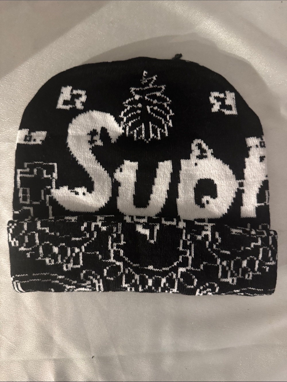 New! Supreme Bandana Big Logo Black Beanie from the Fall/Winter 2024 collection